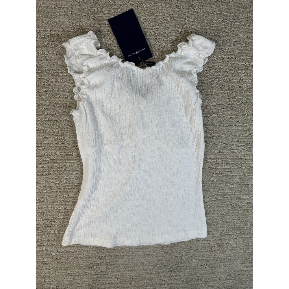 Brandy Melville Coquette White Crinkle Ruffle Tie Front Tank Top One Size - Picture 2 of 10